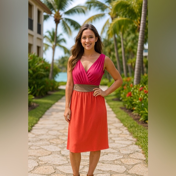 Tommy Bahama Dresses & Skirts - Tommy Bahama Pink and Orange Sleeveless Dress size m EUC